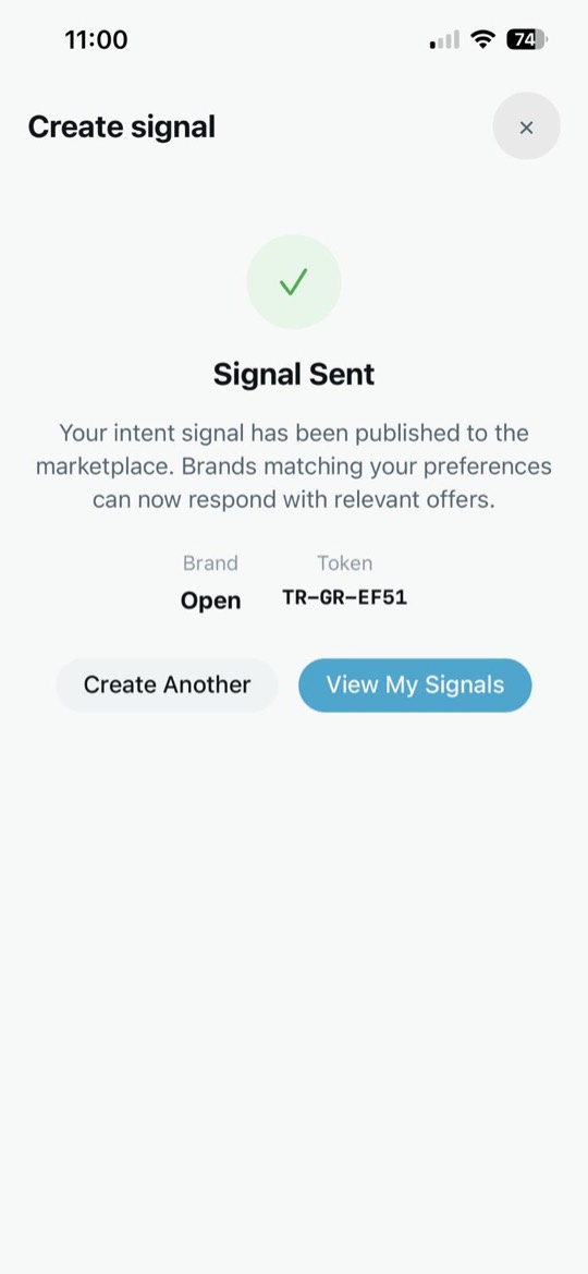 Signal sent — published to the marketplace for brands to respond